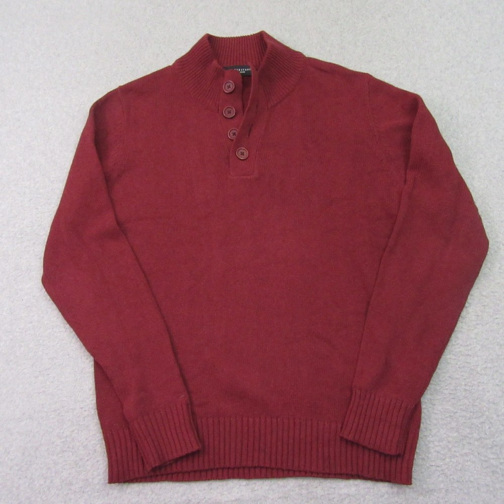 Truth Substance Mens Chunky Sweater M Maroon Red Mock Neck 1/4 Button Pullover - Picture 2 of 9
